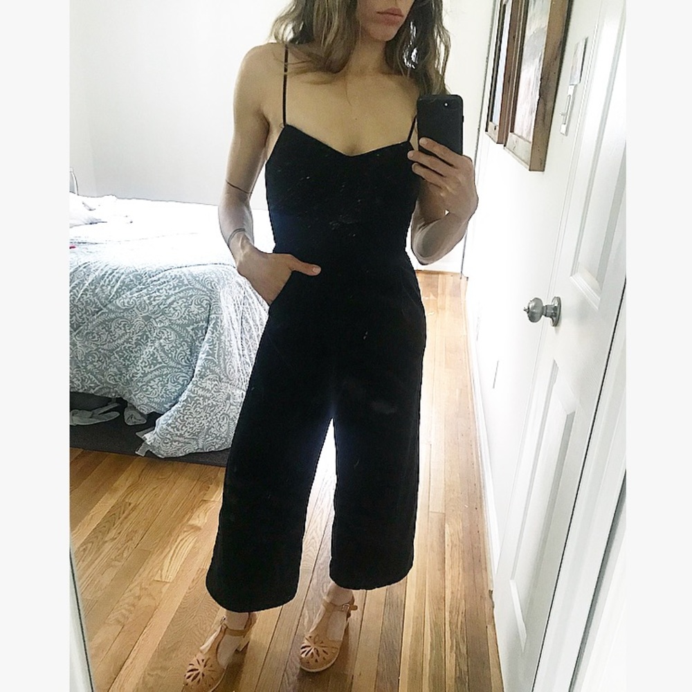 JCrew velvet jumpsuit overall Madewell Alexa chung